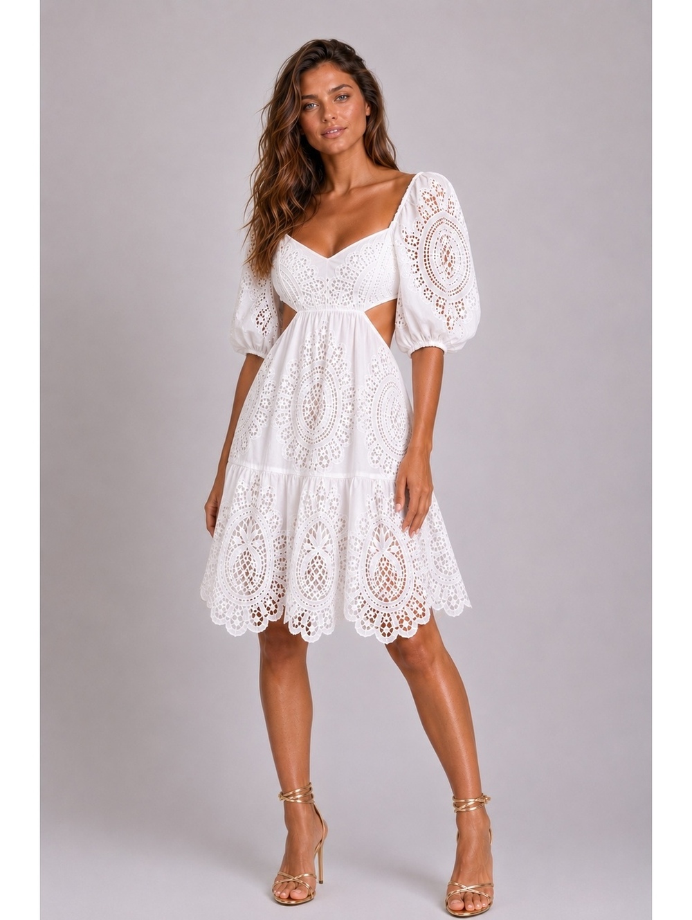 Zimmermann Vacay Lace Mini Dress White Linen Cutout Broderie Anglaise NWT AU 2